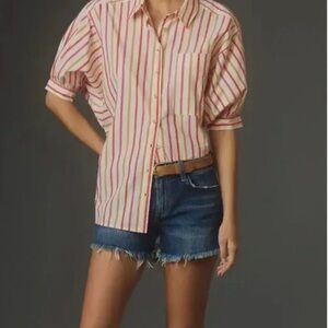 Pilcro Women's Striped Button-Down Shirt in Red and Cream